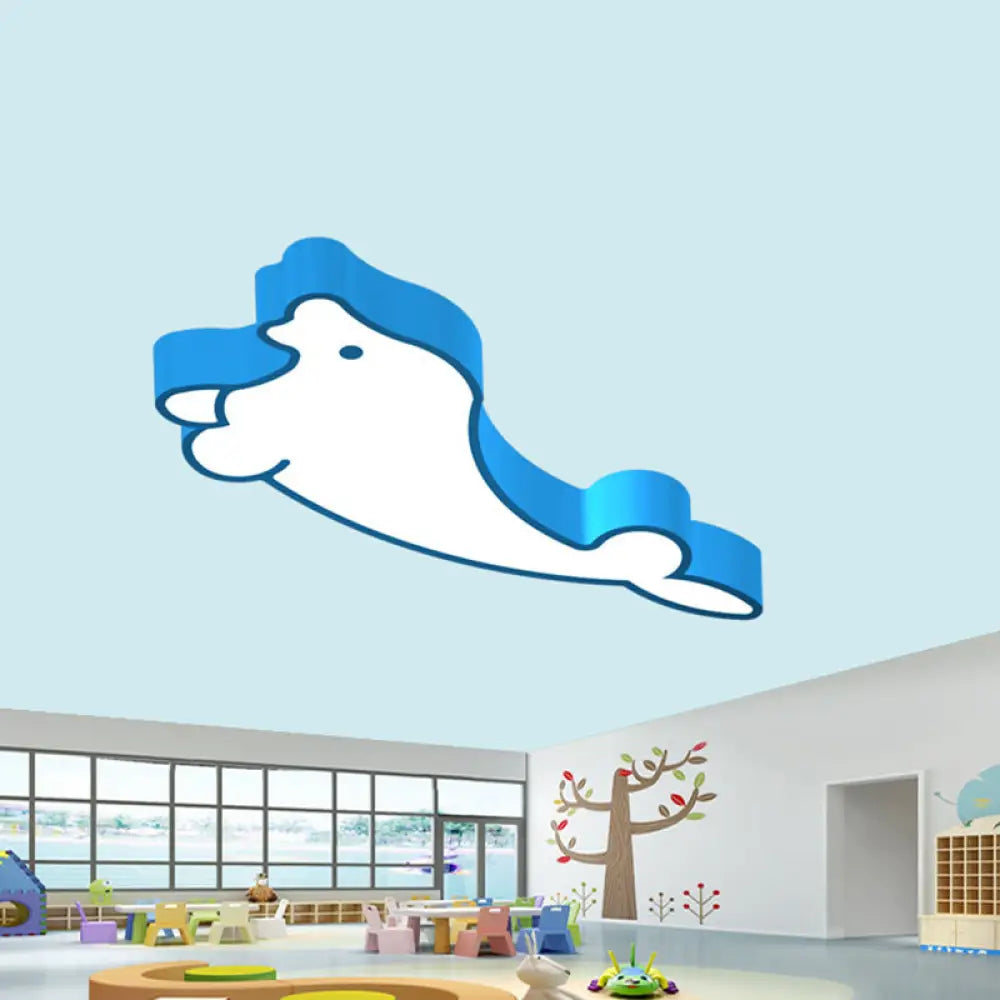 Led Cartoon Seal Ceiling Light With Colorful Acrylic Shade - Flush Mount Fixture Blue