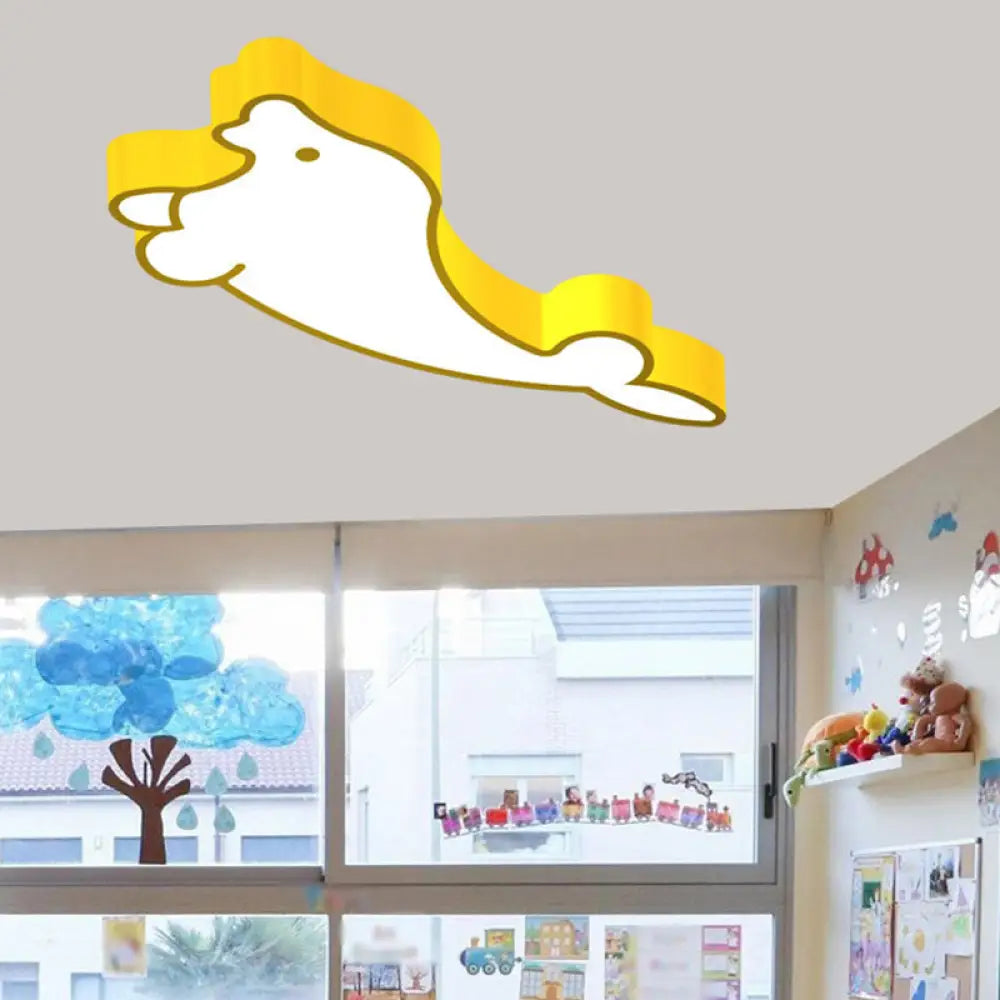 Led Cartoon Seal Ceiling Light With Colorful Acrylic Shade - Flush Mount Fixture Yellow