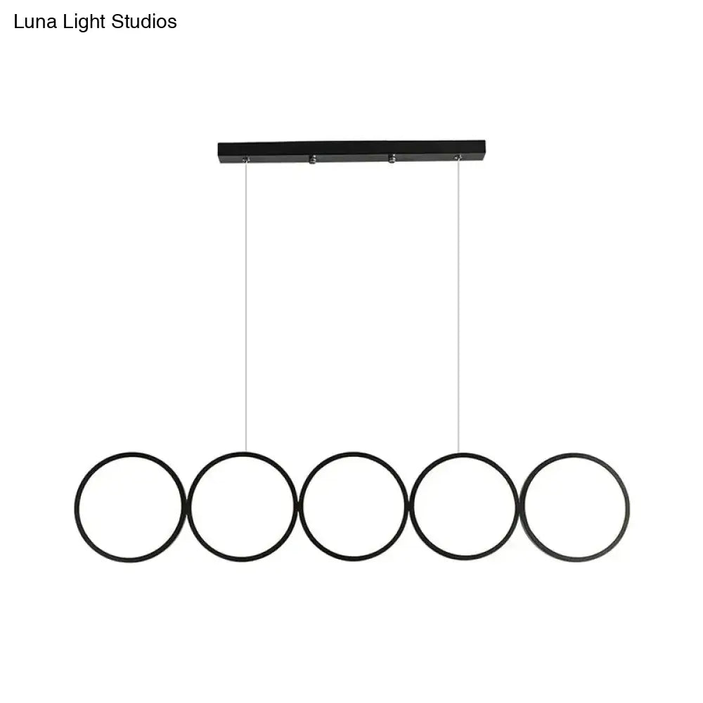 Led Ceiling 5-Ring Black Hanging Island Light Metal Pendant Over Table Warm/White