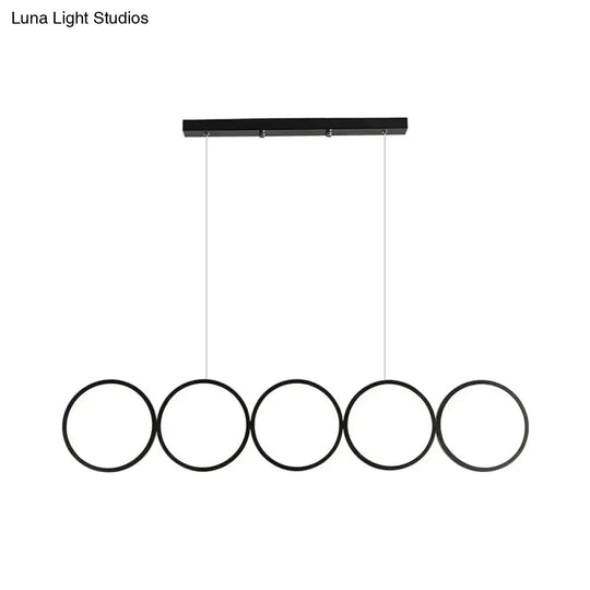 Led Ceiling 5-Ring Black Hanging Island Light Metal Pendant Over Table Warm/White