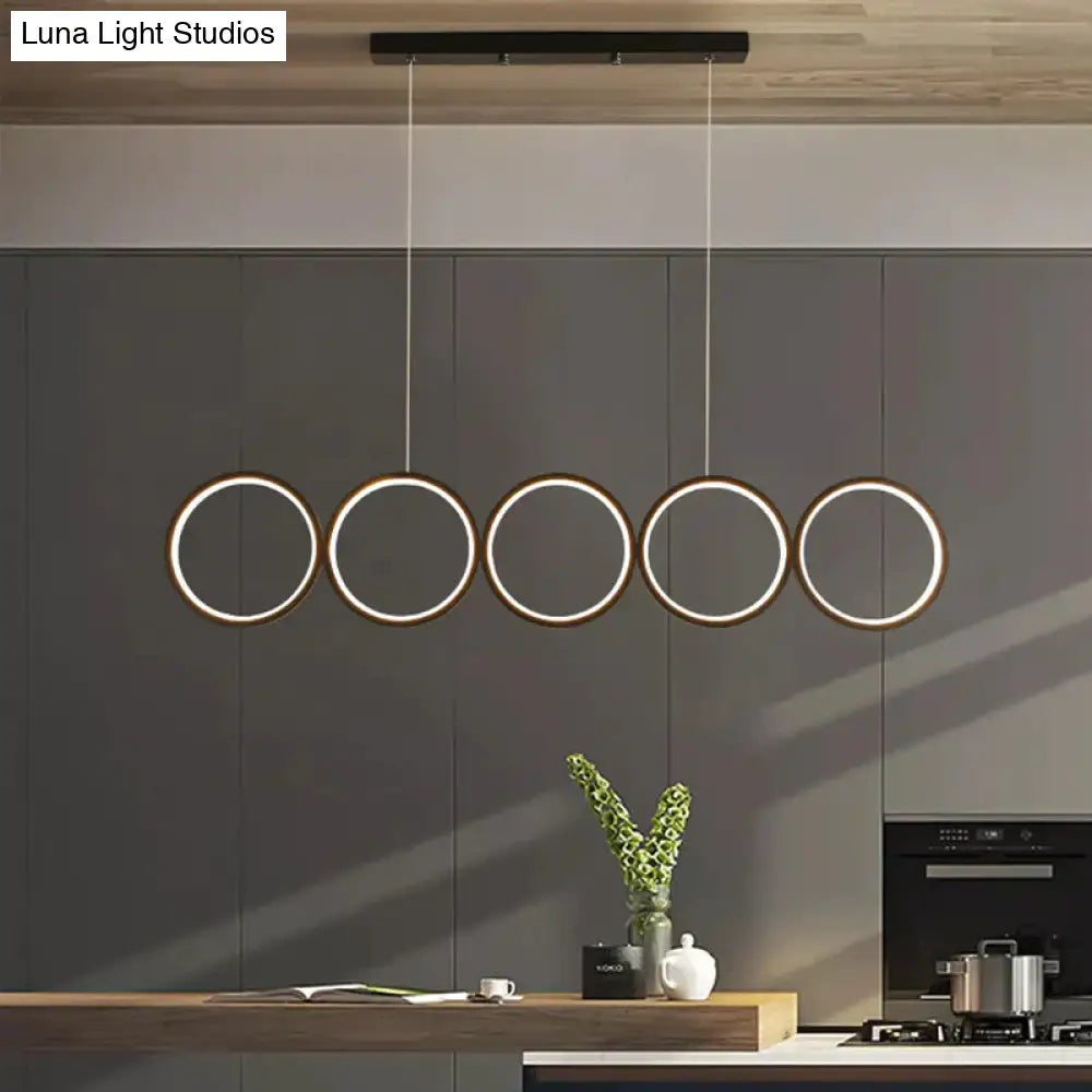 Led Ceiling 5-Ring Black Hanging Island Light Metal Pendant Over Table Warm/White