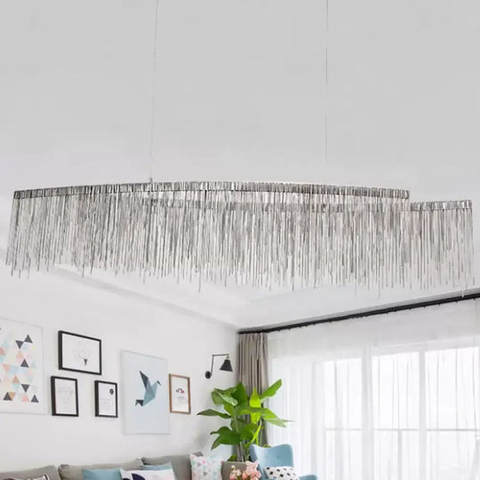 Led Ceiling Chandelier With Aluminum Shade - Modernist Linear Drop Pendant For Living Room Silver /