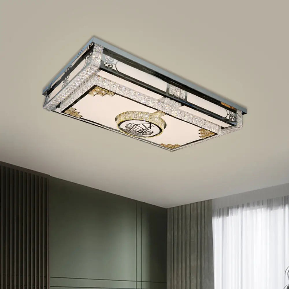 Led Ceiling Fixture: Modern Stainless Steel Flush Mount Lamp With Clear Crystal Blocks