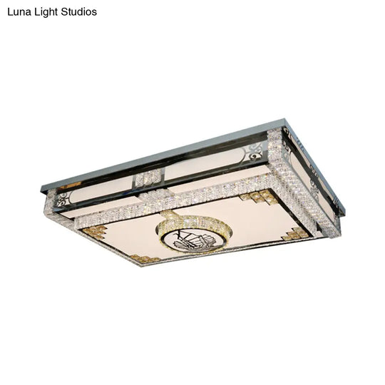 Led Ceiling Fixture: Modern Stainless Steel Flush Mount Lamp With Clear Crystal Blocks