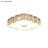 Led Ceiling Flush Light: Contemporary Crystal - Encrusted Shade With Black Flower Design