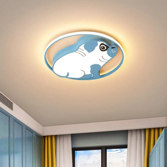 Led Ceiling Flush Mount Pink/Blue Dog Shaped Light Fixture With Acrylic Shade In Warm/White -