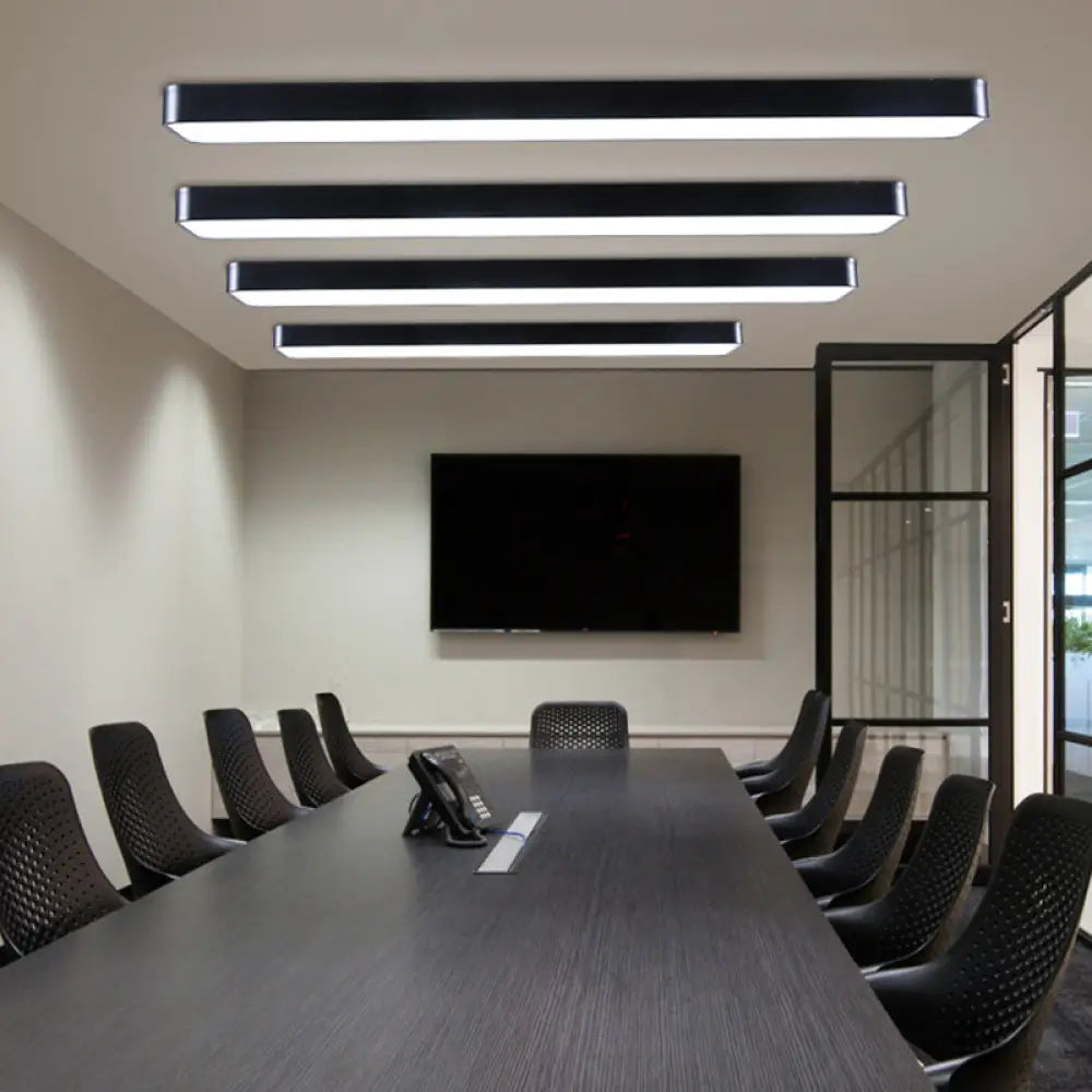 Led Ceiling Lamp For Conference Rooms Simplicity Black Flush Light With Acrylic Shade (23.5/47/59