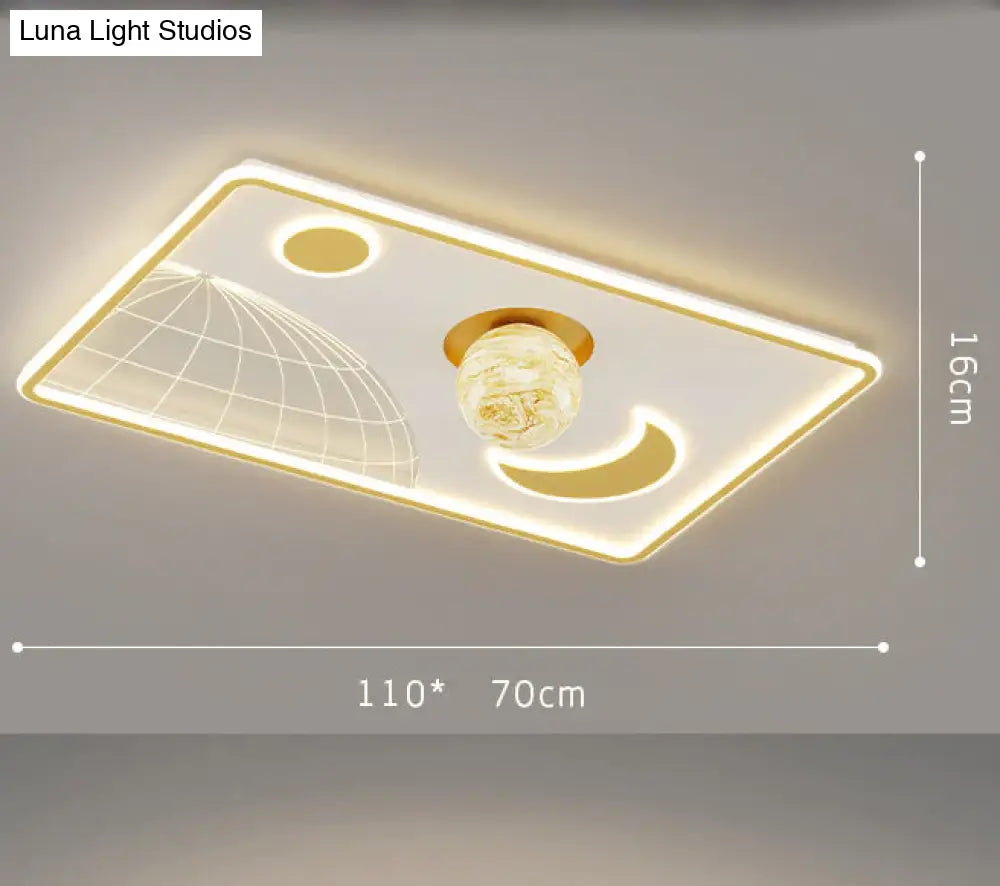 Led Ceiling Lamp Glass Living Room Dining Bedroom Modern Simple Gold / Rectangle-L Tri-Color Light