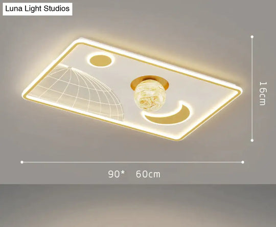 Led Ceiling Lamp Glass Living Room Dining Bedroom Modern Simple Gold / Rectangle-S Tri-Color Light