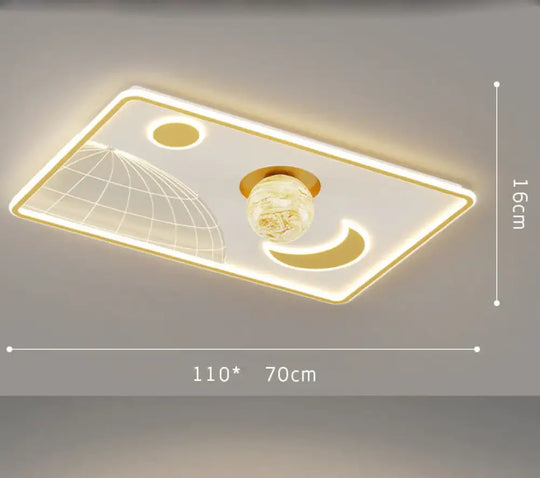 Led Ceiling Lamp Glass Living Room Dining Bedroom Modern Simple Gold / Rectangle-L Tri-Color Light