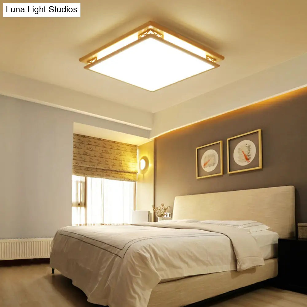 Led Ceiling Light Fixture: Modern Acrylic Shade With Wood Frame Warm/White 18/21.5 Wide / 18 Warm