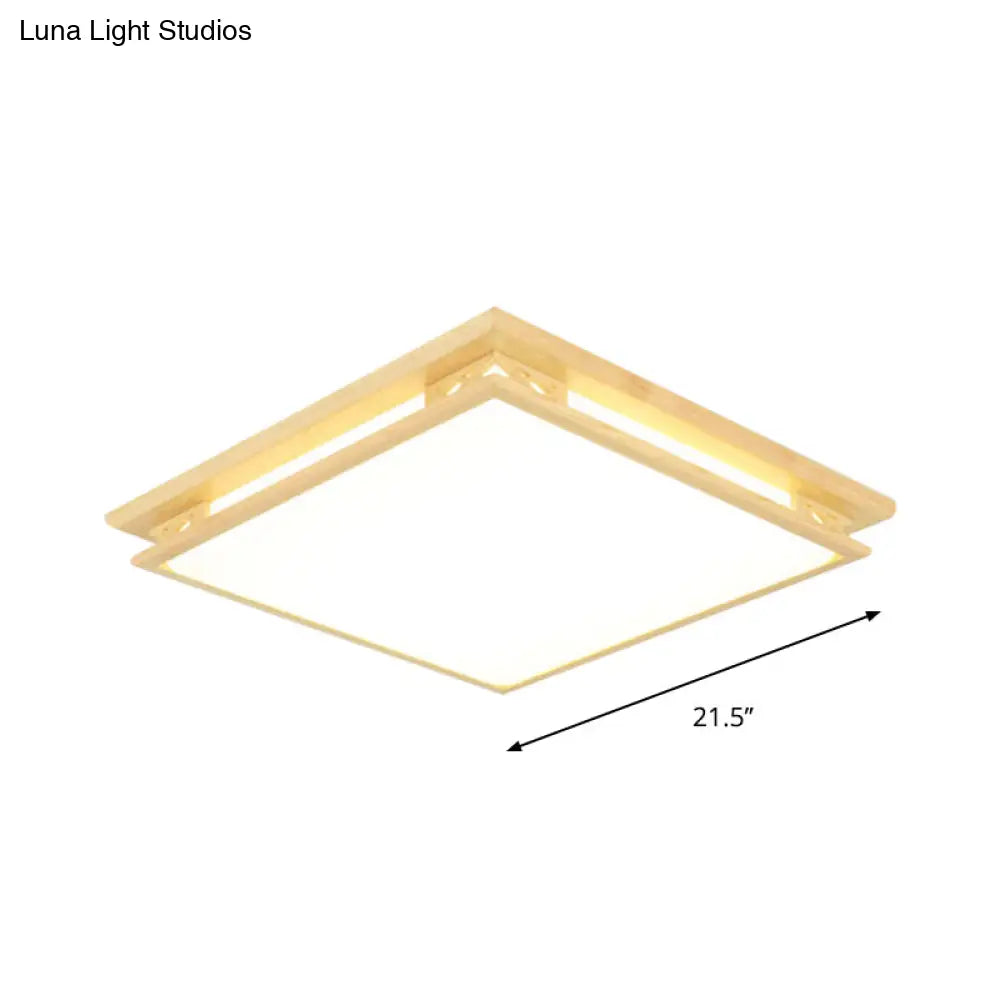 Led Ceiling Light Fixture: Modern Acrylic Shade With Wood Frame Warm/White 18’/21.5’ Wide