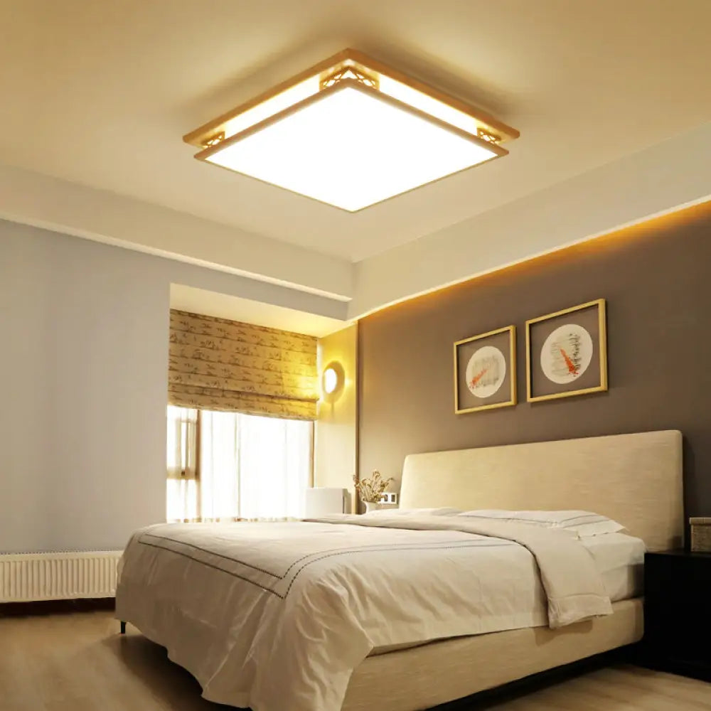 Led Ceiling Light Fixture: Modern Acrylic Shade With Wood Frame Warm/White 18’/21.5’ Wide / 18’ Warm