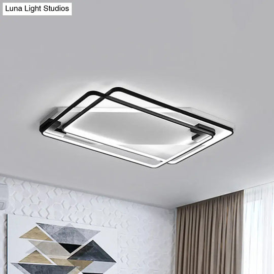Led Ceiling Light Fixture - Modern Black-White Aluminum Overlapping Rectangle Flush Mount For Living