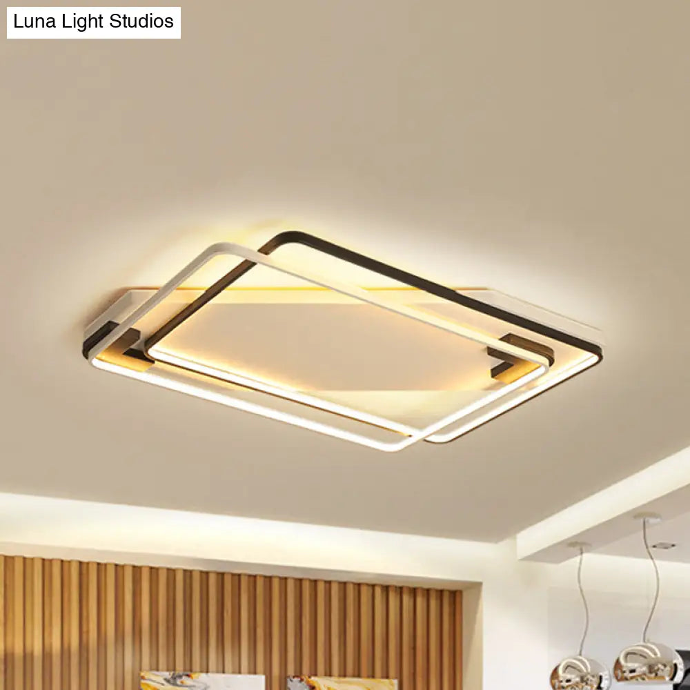 Led Ceiling Light Fixture - Modern Black-White Aluminum Overlapping Rectangle Flush Mount For Living