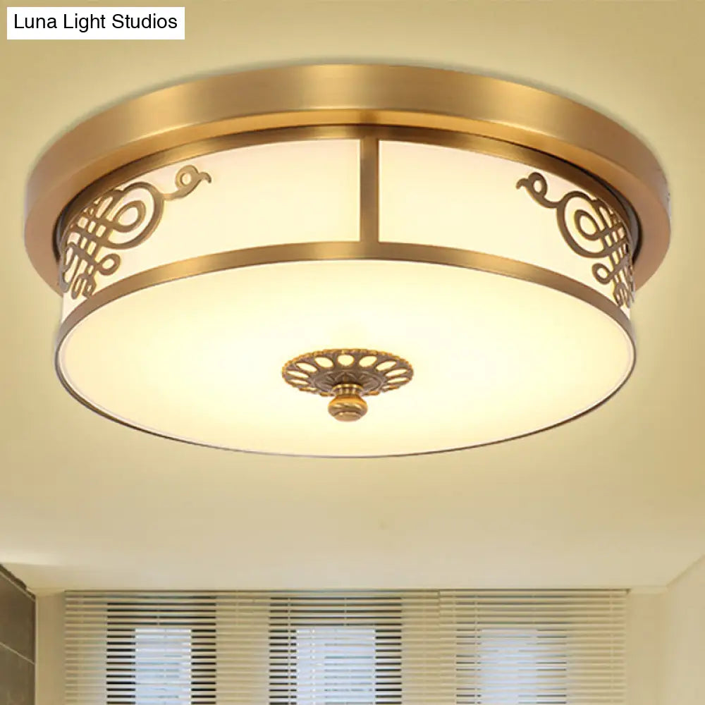 Led Ceiling Light With Brass Finish - Traditional Metallic Round Flushmount In Multiple Sizes