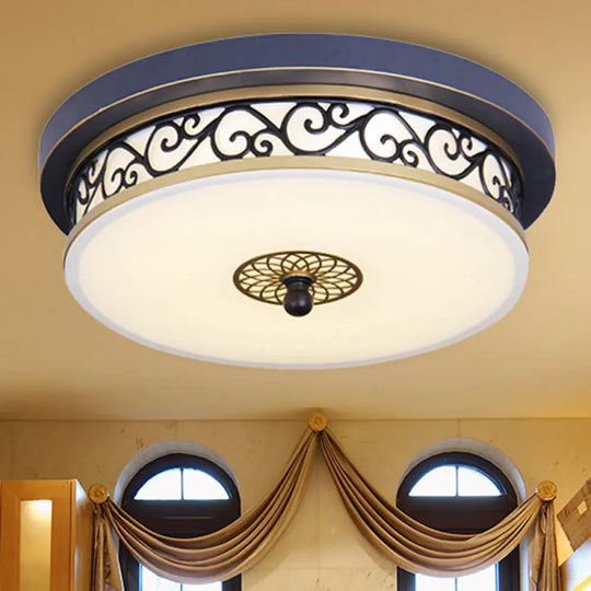 Led Ceiling Light With Frosted Drum Shade In White/Warm Classic White Flush Mount For Living Room