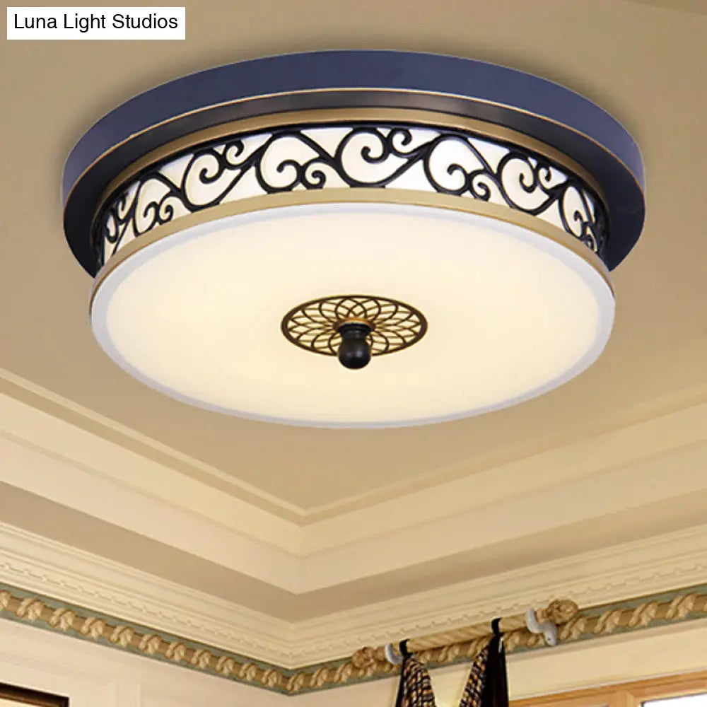 Led Ceiling Light With Frosted Drum Shade In White/Warm Classic White Flush Mount For Living Room