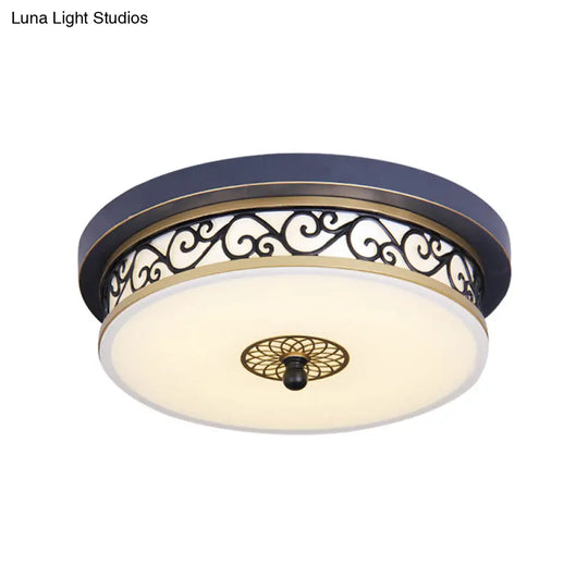 Led Ceiling Light With Frosted Drum Shade In White/Warm Classic White Flush Mount For Living Room