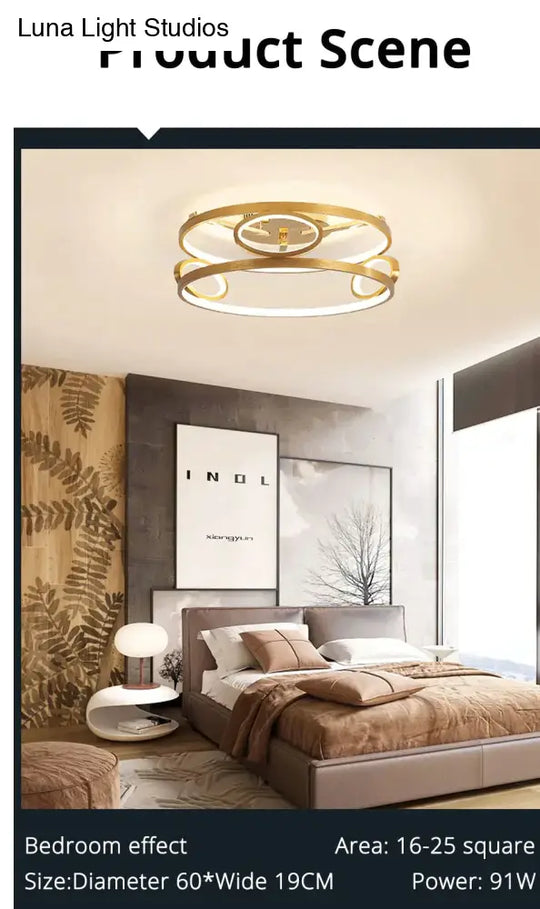 Led Ceiling Lights Gold Body Round/Square For Bedroom Support Remote Control Led Lamps