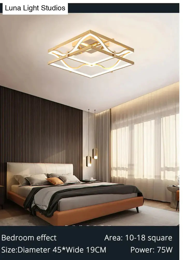 Led Ceiling Lights Gold Body Round/Square For Bedroom Support Remote Control Led Lamps