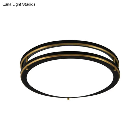 Led Ceiling Mount Drum Flush Light Fixture For Corridor - Black/Brass Finish With Warm/White Options