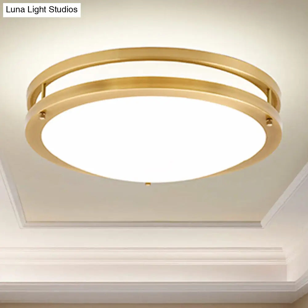 Led Ceiling Mount Drum Flush Light Fixture For Corridor - Black/Brass Finish With Warm/White Options