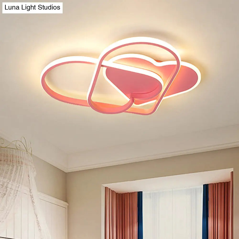 Led Ceiling Mounted Heart Pendant Light With Pink Twisting Design - Minimalist Flush Fixture For