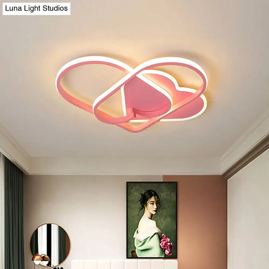 Led Ceiling Mounted Heart Pendant Light With Pink Twisting Design - Minimalist Flush Fixture For