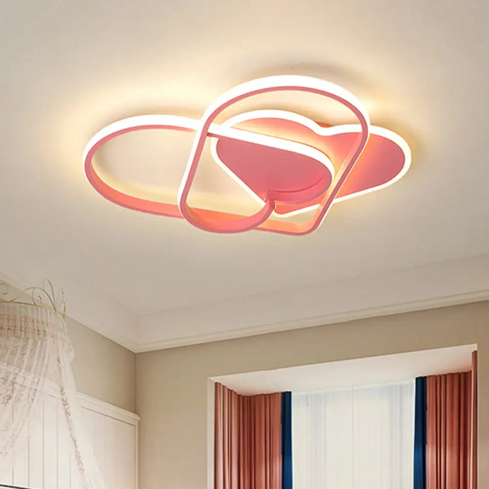 Led Ceiling Mounted Heart Pendant Light With Pink Twisting Design - Minimalist Flush Fixture For