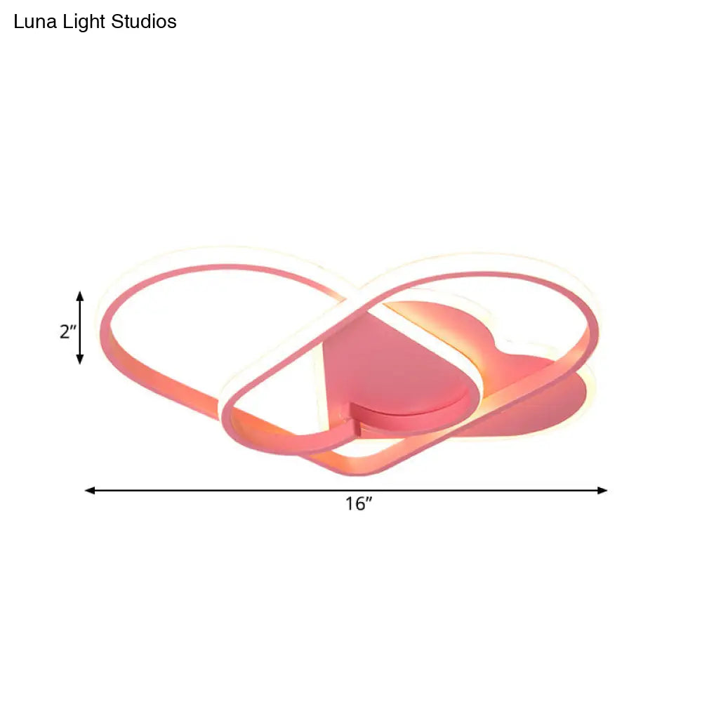 Led Ceiling Mounted Heart Pendant Light With Pink Twisting Design - Minimalist Flush Fixture For