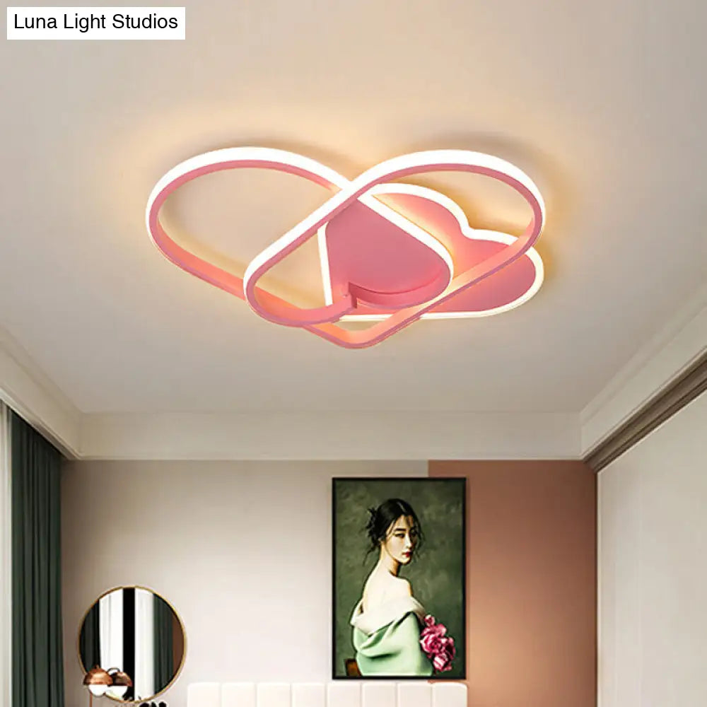 Led Ceiling Mounted Heart Pendant Light With Pink Twisting Design - Minimalist Flush Fixture For