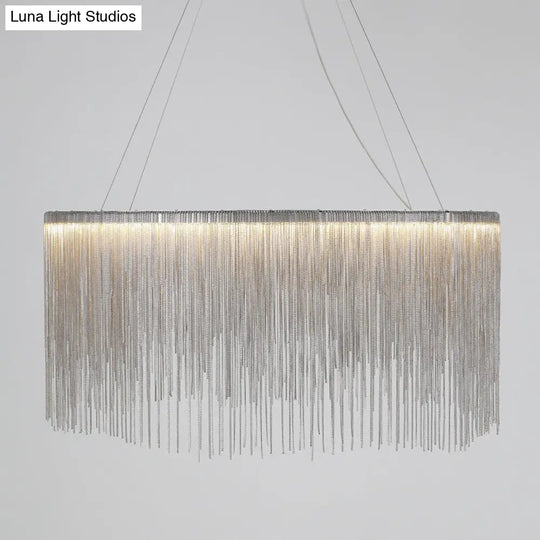 Led Chain Fringe Chandelier - Minimalistic Metal Pendant Light For Living Room Silver / 15.5