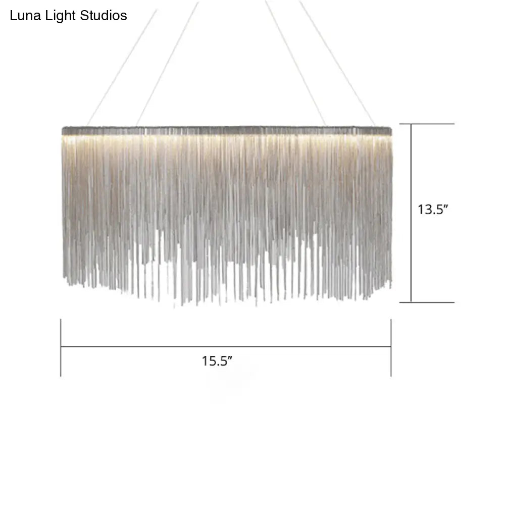 Led Chain Fringe Chandelier - Minimalistic Metal Pendant Light For Living Room