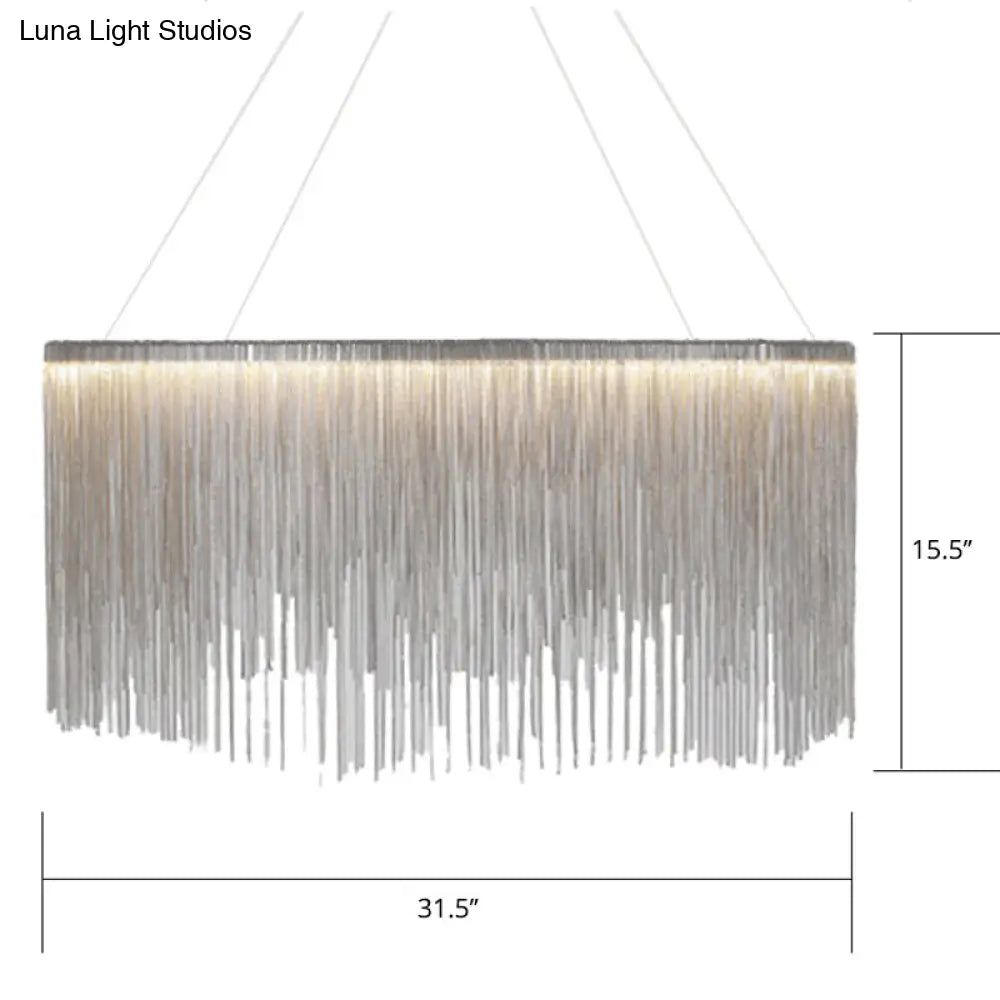 Led Chain Fringe Chandelier - Minimalistic Metal Pendant Light For Living Room