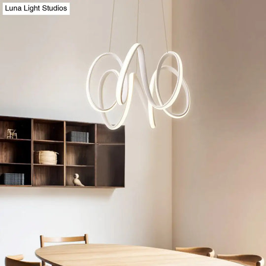 Minimalist Led Chandelier With Curve Pendant In White/Warm Light For Living Room