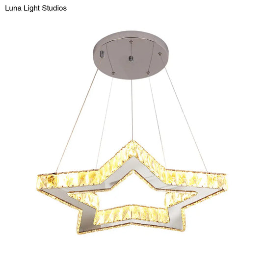 Led Chandelier Lighting Fixture - Modern Style Clear Crystal Star Ceiling Hang In Stainless-Steel