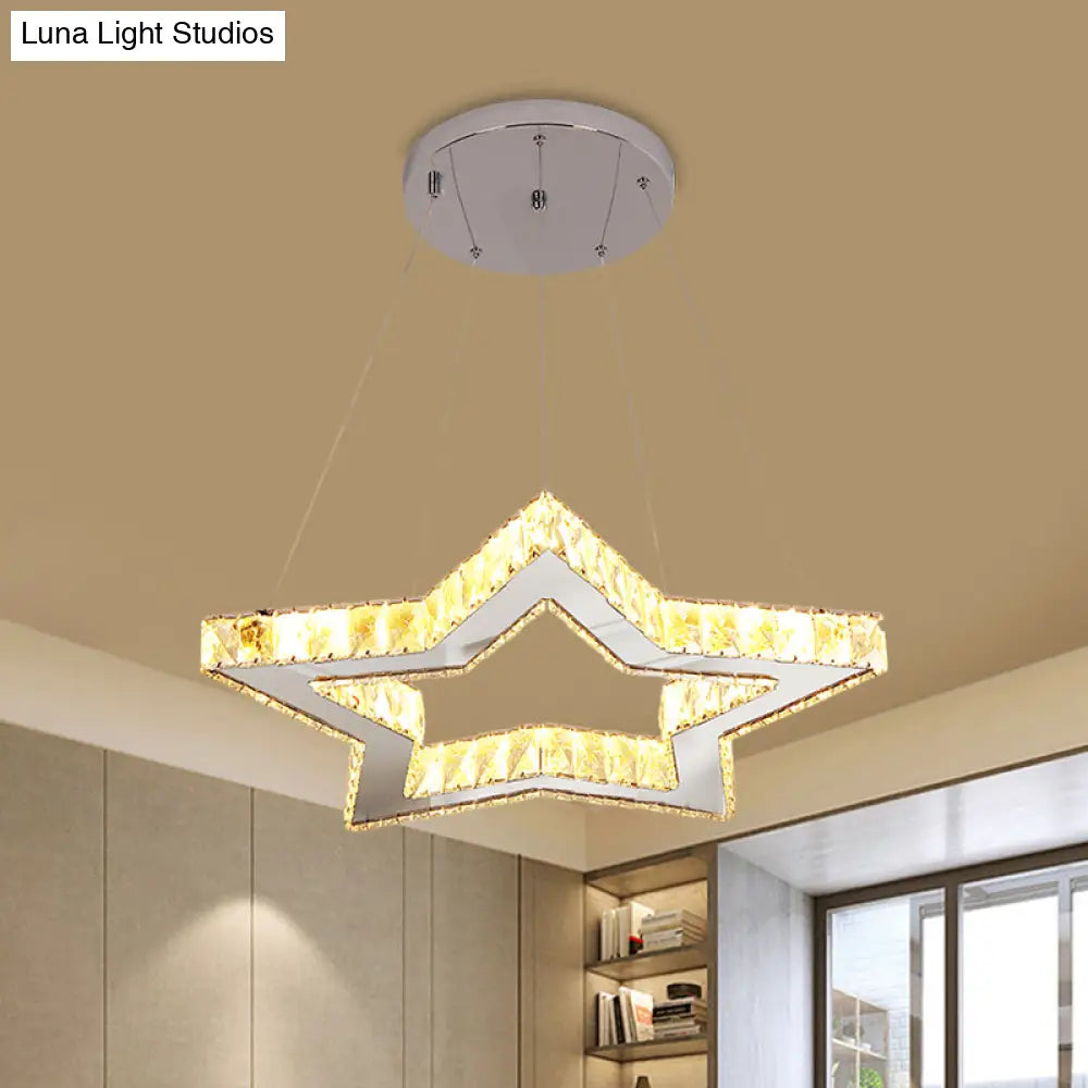 Led Chandelier Lighting Fixture - Modern Style Clear Crystal Star Ceiling Hang In Stainless-Steel