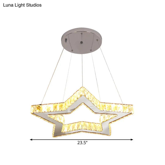 Led Chandelier Lighting Fixture - Modern Style Clear Crystal Star Ceiling Hang In Stainless-Steel