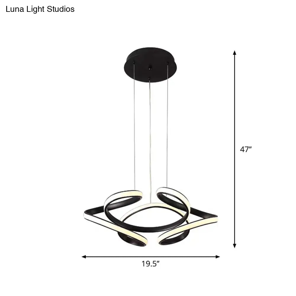 Led Chandelier With Acrylic Shade - Modern Black Curved Pendant Lighting Warm/White Light