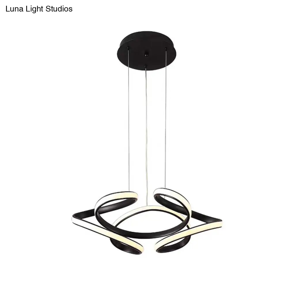 Led Chandelier With Acrylic Shade - Modern Black Curved Pendant Lighting Warm/White Light