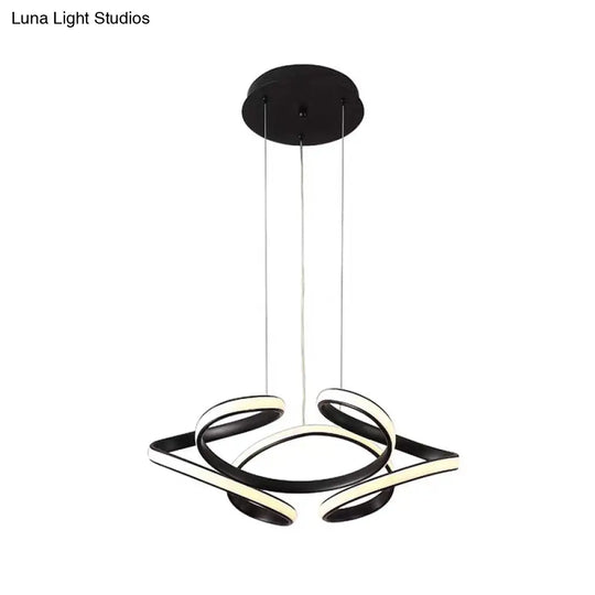 Led Chandelier With Acrylic Shade - Modern Black Curved Pendant Lighting Warm/White Light