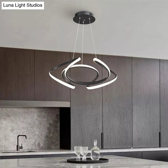 Led Chandelier With Acrylic Shade - Modern Black Curved Pendant Lighting Warm/White Light