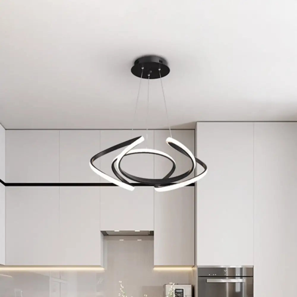 Led Chandelier With Acrylic Shade - Modern Black Curved Pendant Lighting Warm/White Light / Warm