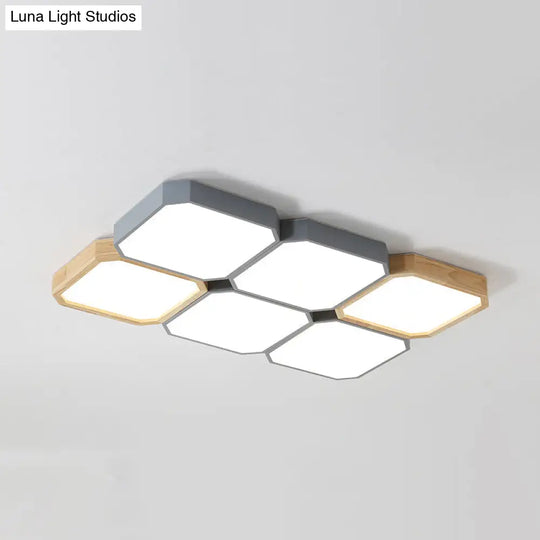 Led Checkered Ceiling Light: Nordic Grey Metal And Wood Fixture For Living Room 6 / Third Gear