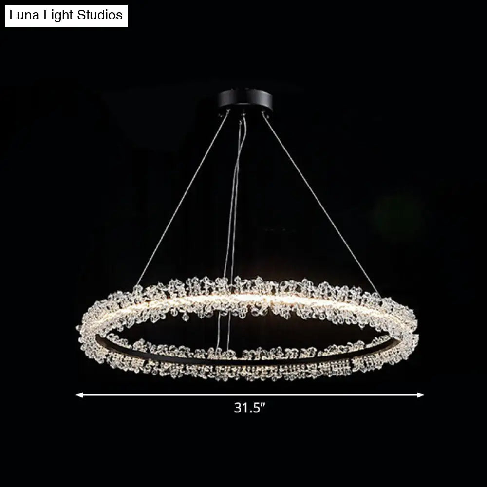 Simplicity Circle Led Chandelier With Crystal Beads - Elegant Pendant Lighting Fixture For Living