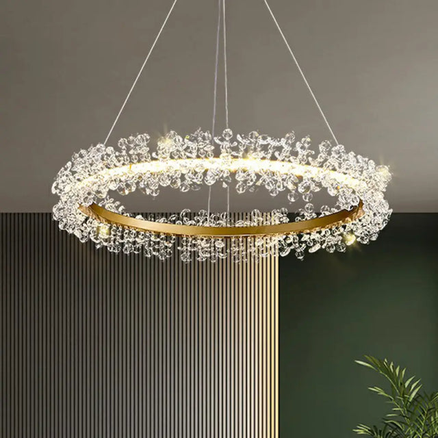 Led Circle Chandelier With Crystal Beads - Elegant Living Room Pendant Light