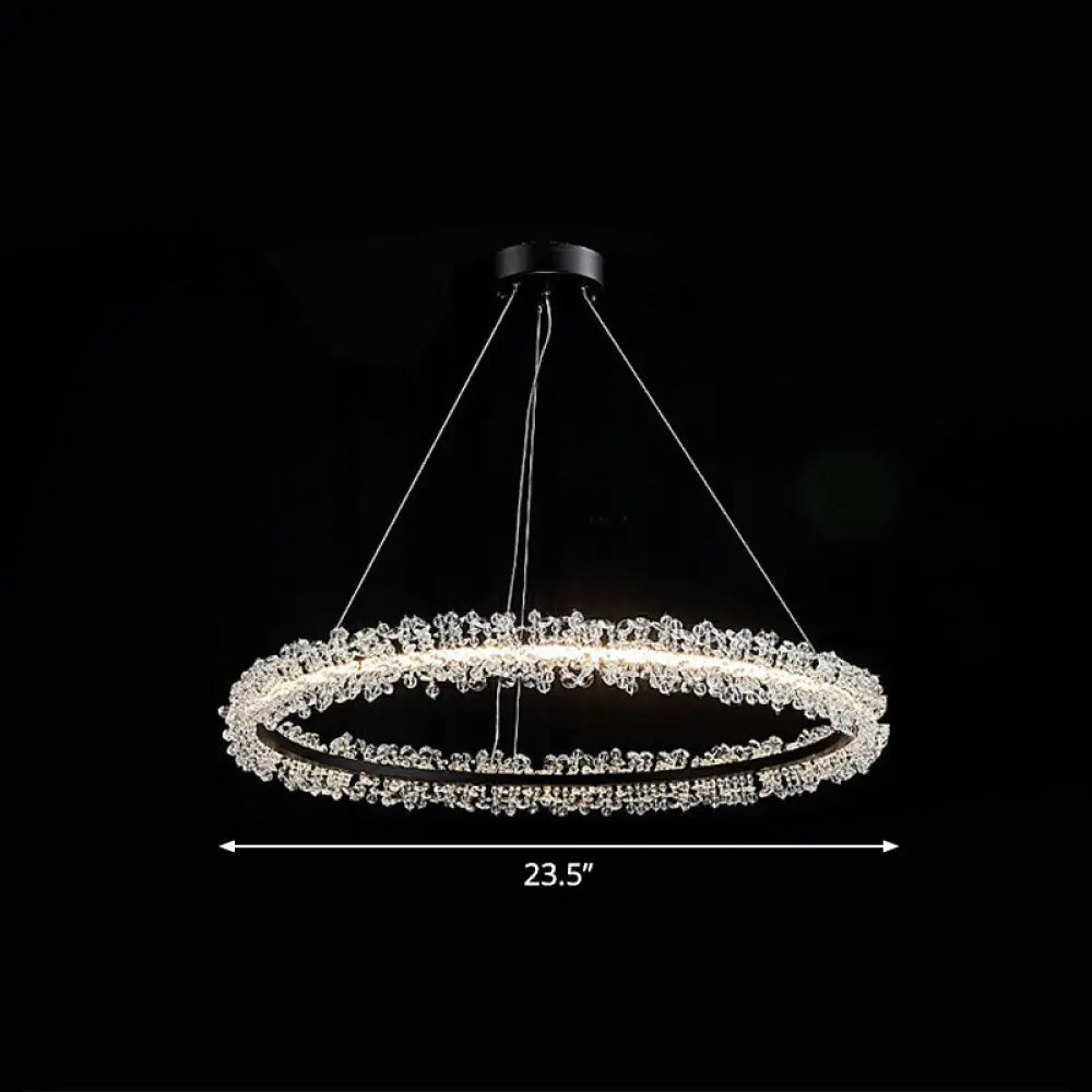 Led Circle Chandelier With Crystal Beads - Elegant Living Room Pendant Light Black / 23.5’