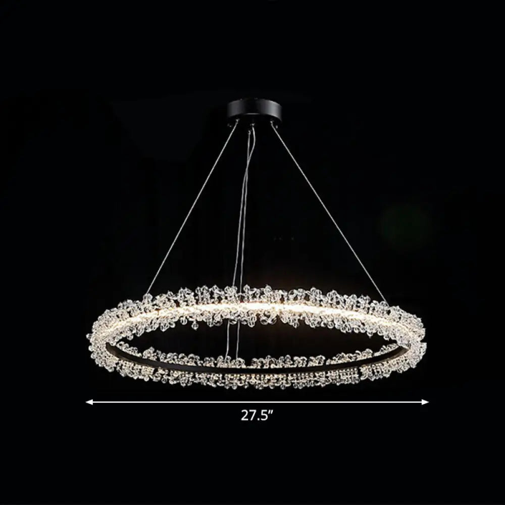 Led Circle Chandelier With Crystal Beads - Elegant Living Room Pendant Light Black / 27.5’