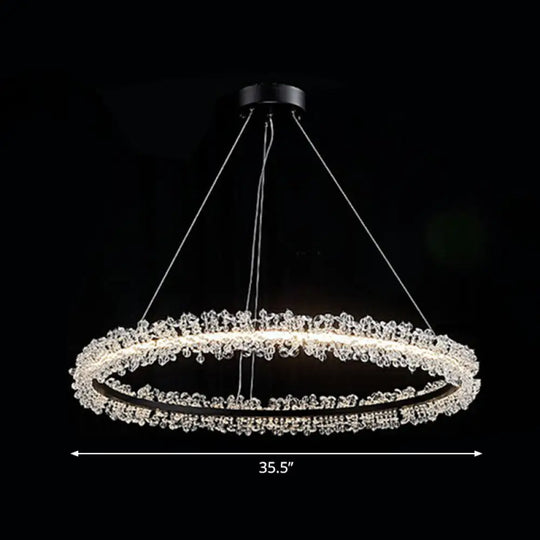 Led Circle Chandelier With Crystal Beads - Elegant Living Room Pendant Light Black / 35.5’
